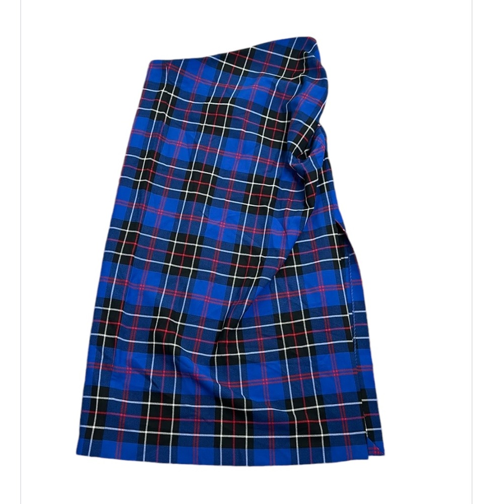 Zara check plaid maxi skirt side slit size xL new rushing blue  red Christmas